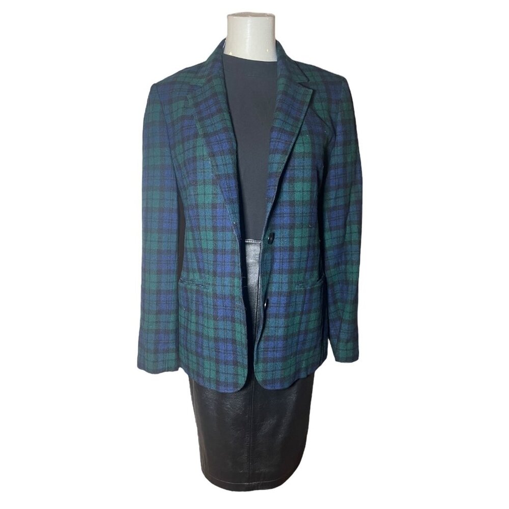 Pendleton Green and Black Plaid Wool Blazer Medium